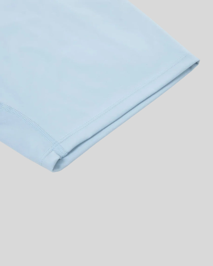 CoreLine Biker Shorts in sky blue, leg hem detail close-up