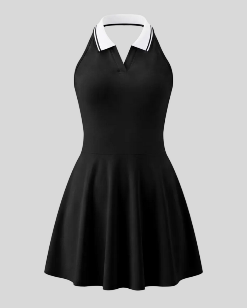 Athlesi CoreLine court dress in black, 3d front view