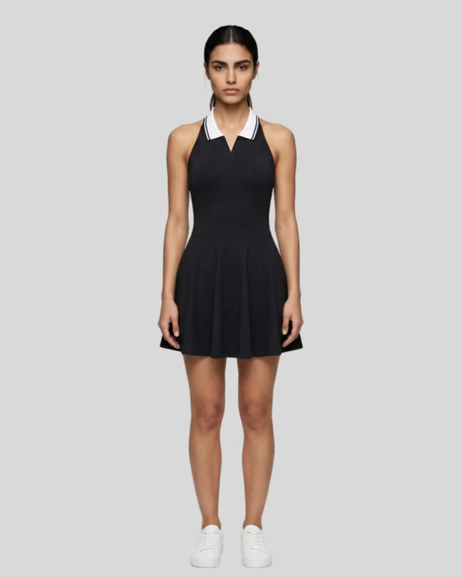 Model wearing black Athlesi CoreLine court dress front