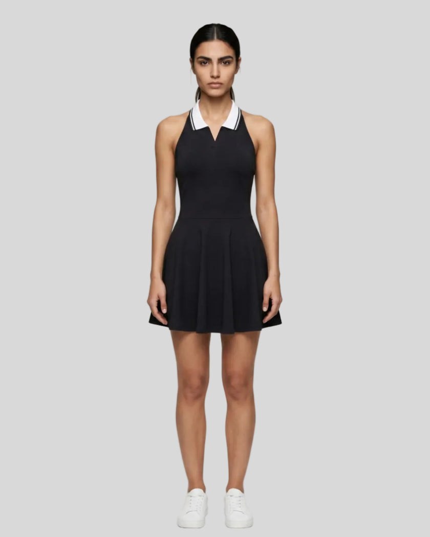 Model wearing black Athlesi CoreLine court dress front