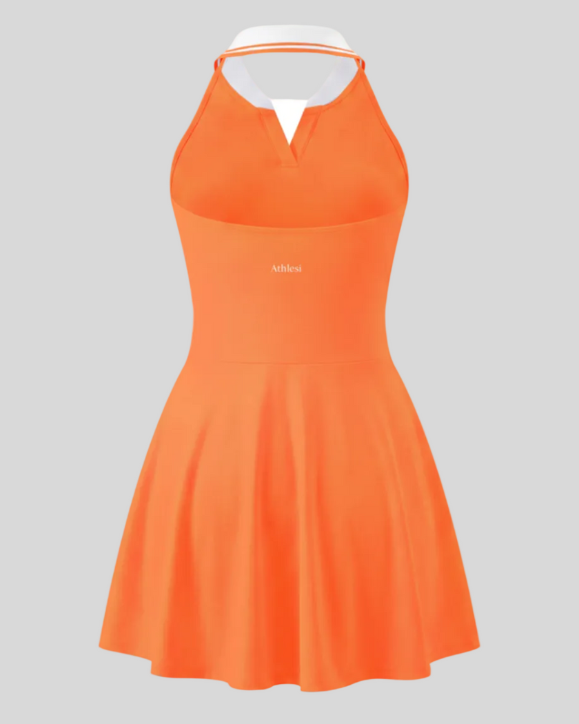 Athlesi CoreLine court dress in orange, 3d back view