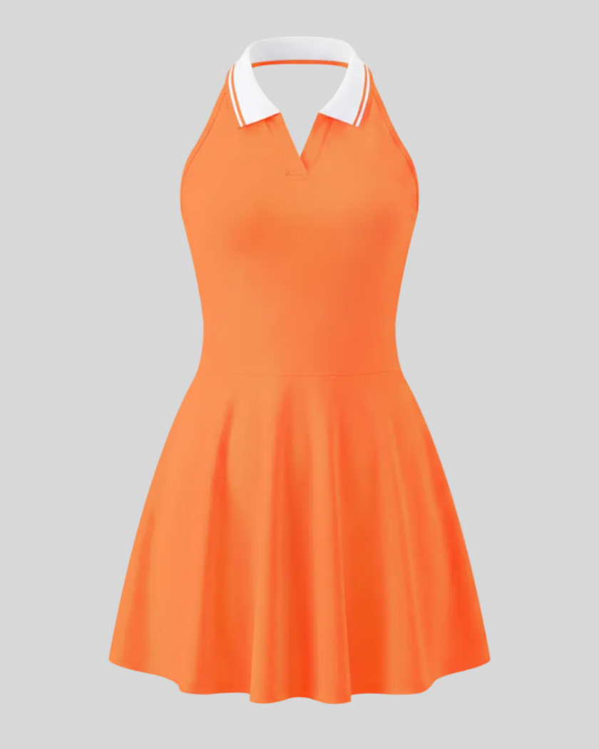 Athlesi CoreLine court dress in orange, 3d front view