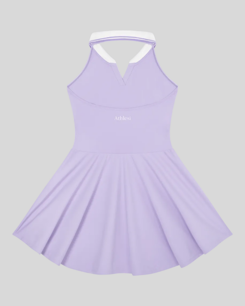 Athlesi CoreLine court dress in purple, flatlay back view