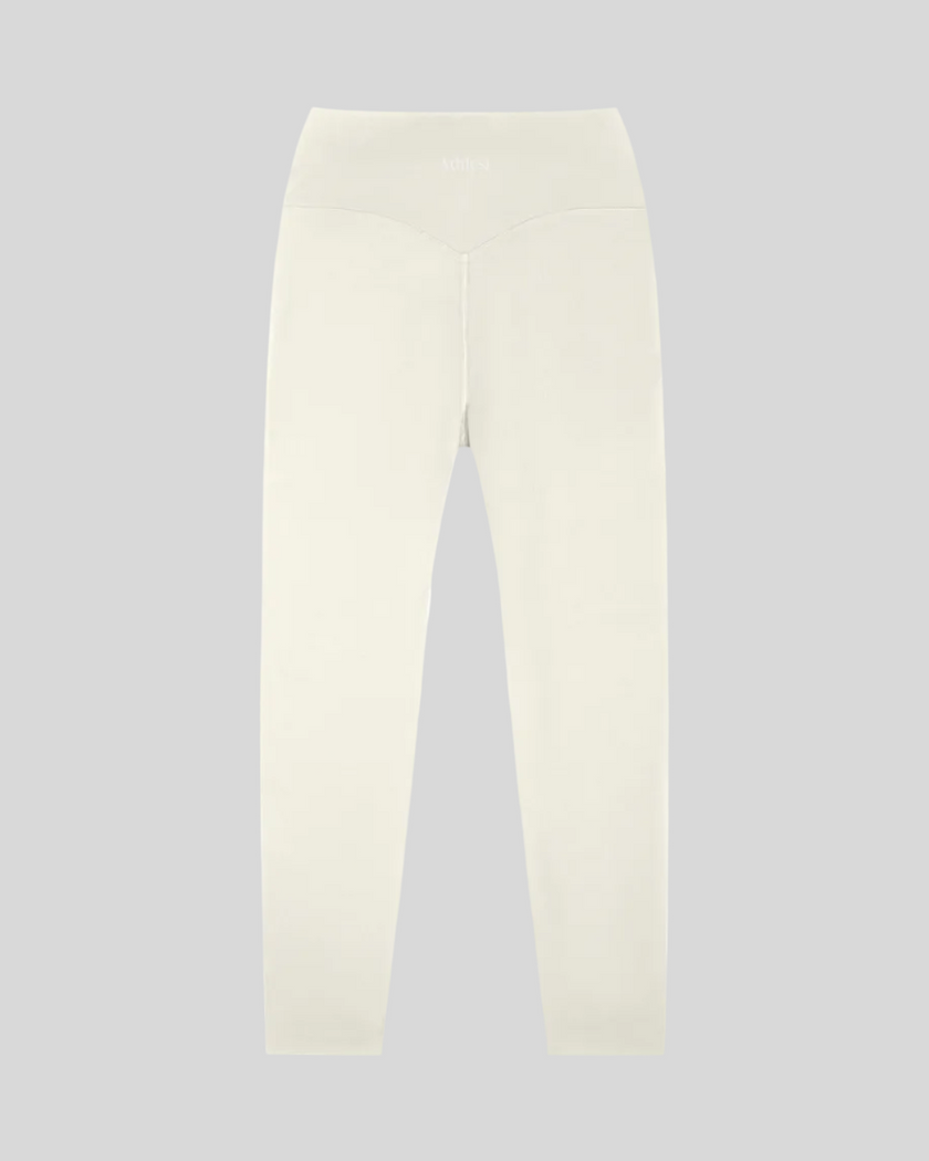 CoreLine High-Waisted Leggings in beige, flatlay back view with high-waisted fit