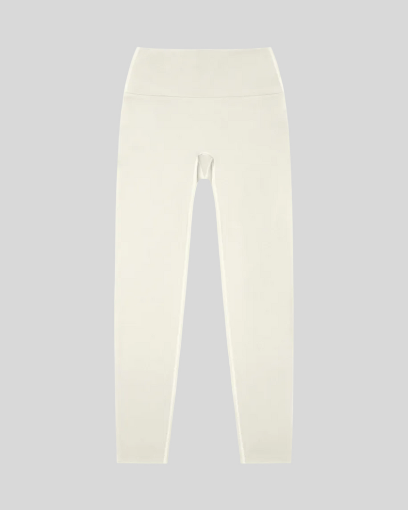 CoreLine High-Waisted Leggings in beige, flatlay front view with high-waisted fit