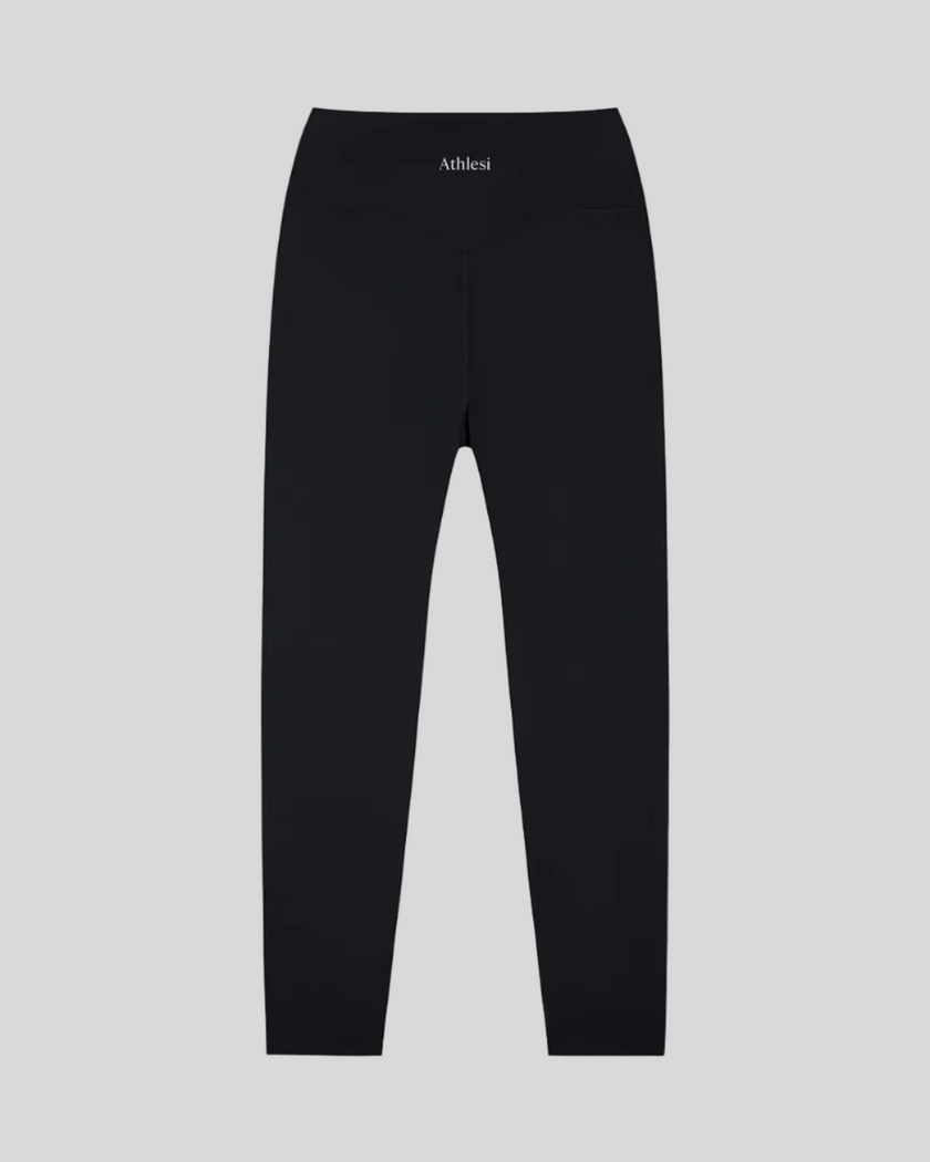 CoreLine High-Waisted Leggings in black, flatlay back view with high-waisted fit