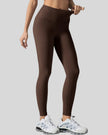 CoreLine High-Waisted Leggings in brown, waistband stretch detail