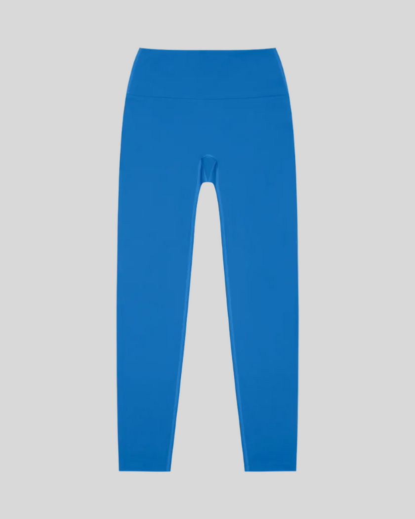 CoreLine High-Waisted Leggings in colorful blue, flatlay front view with high-waisted fit