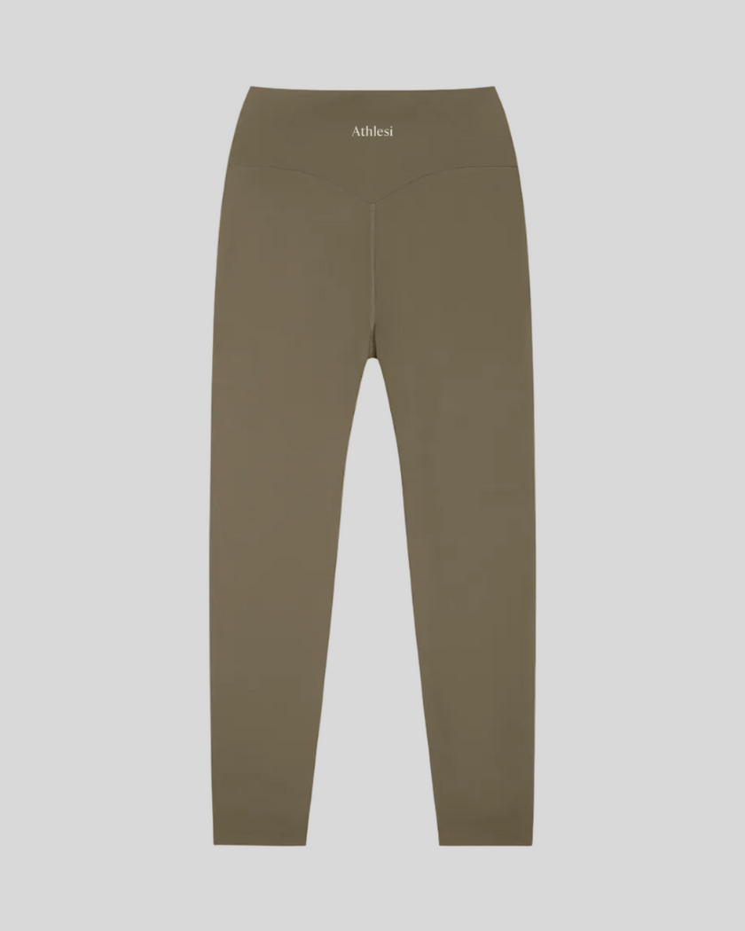CoreLine High-Waisted Leggings in gray coffee, flatlay back view with high-waisted fit