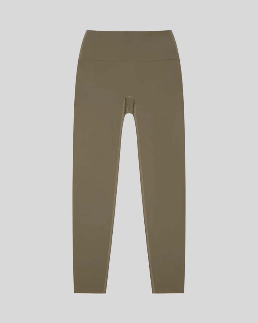 CoreLine High-Waisted Leggings in gray coffee, flatlay front view with high-waisted fit