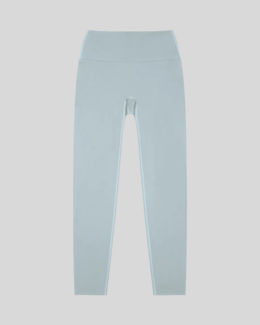 CoreLine High-Waisted Leggings in haze blue, flatlay front view with high-waisted fit