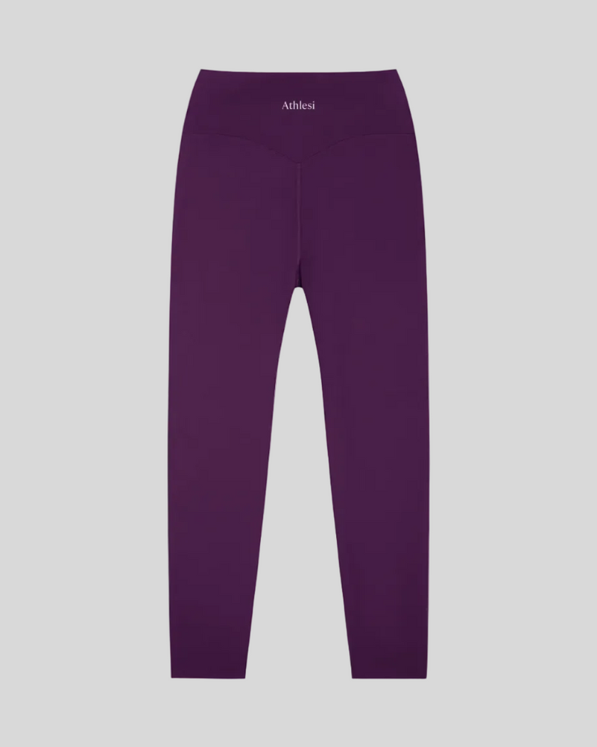 CoreLine High-Waisted Leggings in purple, flatlay back view with high-waisted fit