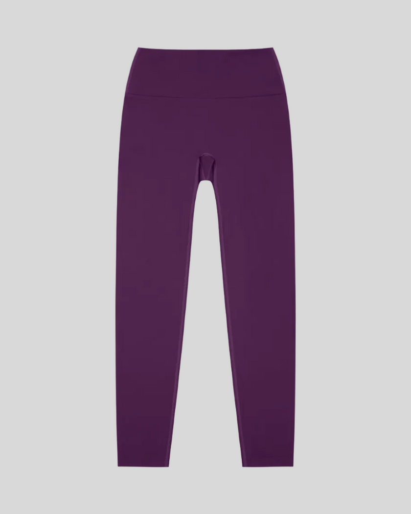 CoreLine High-Waisted Leggings in purple, flatlay front view with high-waisted fit