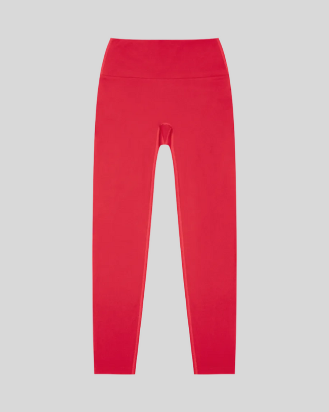 CoreLine High-Waisted Leggings in red, flatlay front view with high-waisted fit