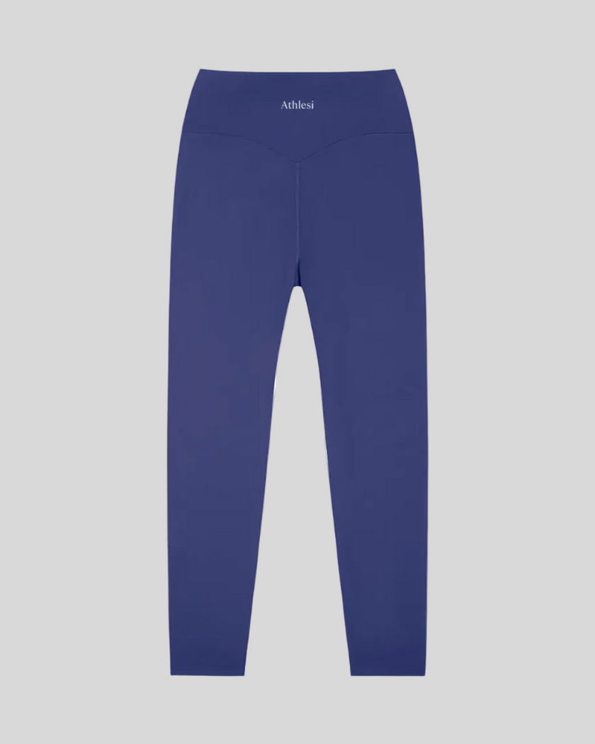 CoreLine High-Waisted Leggings in royal blue, flatlay back view with high-waisted fit