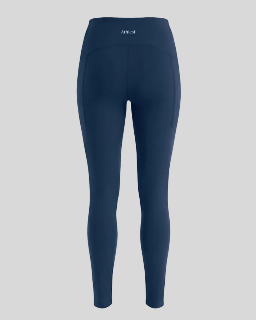 CoreLine Sculpt Leggings in navy blue, 3D front view with high-waisted sculpt fit