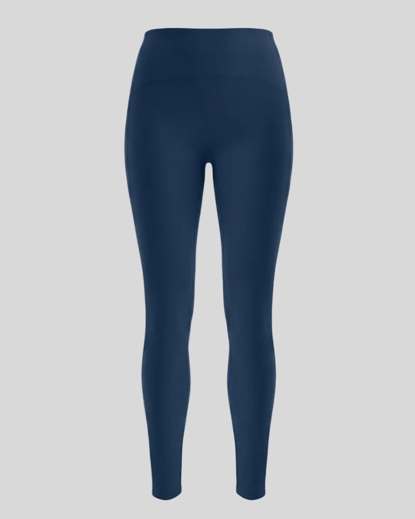 CoreLine Sculpt Leggings in navy blue, 3D front view with high-waisted sculpt fit