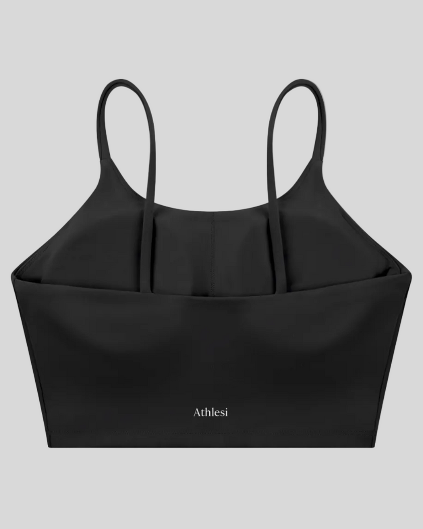 CoreLine Sports Bra in black, 3D back view with clean minimal structure