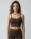 CoreLine Sports Bra in coffee, front view styled on model