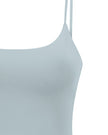 CoreLine Sports Bra in haze blue, front detail close-up with smooth fabric