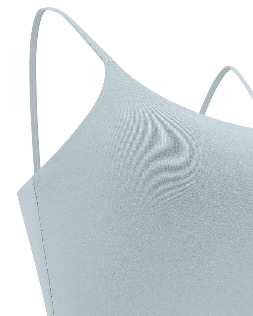 CoreLine Sports Bra in haze blue, strap and underarm detail close-up