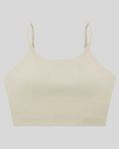 CoreLine Sports Bra in light gray, 3D front view with scoop neckline and thin straps