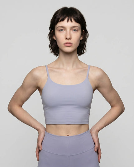 CoreLine Sports Bra in light purple, front view styled on model