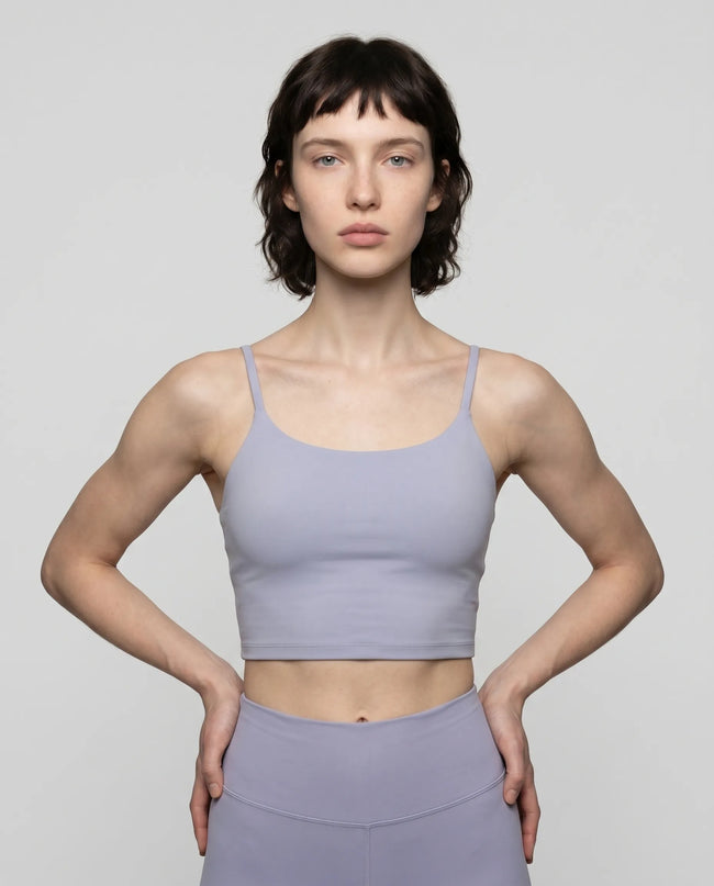 CoreLine Sports Bra in light purple, front view styled on model