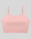 CoreLine Sports Bra in pink, 3D front view with scoop neckline and thin straps