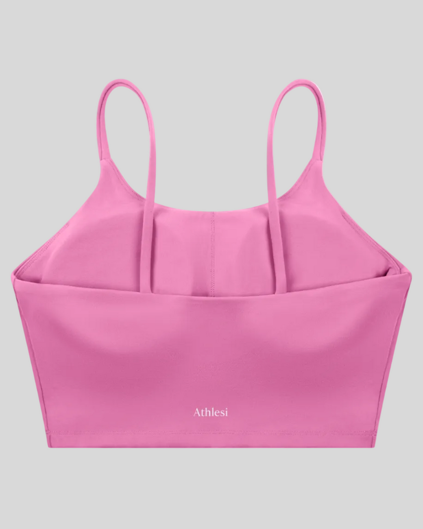 CoreLine Sports Bra in purple, 3D back view with clean minimal structure