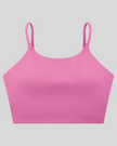 CoreLine Sports Bra in purple, 3D front view with scoop neckline and thin straps