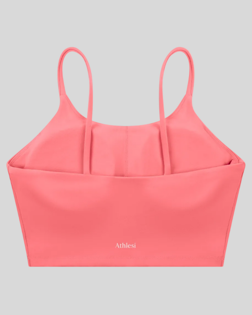 CoreLine Sports Bra in rose pink, 3D back view with clean minimal structure