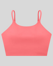 CoreLine Sports Bra in rose pink, 3D front view with scoop neckline and thin straps