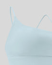 CoreLine Studio Sports Bra in light blue, strap and underarm detail close-up
