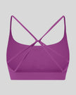 CoreLine Studio Sports Bra in purple, 3D back view with strappy design