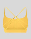 CoreLine Studio Sports Bra in yellow, 3D back view with strappy design