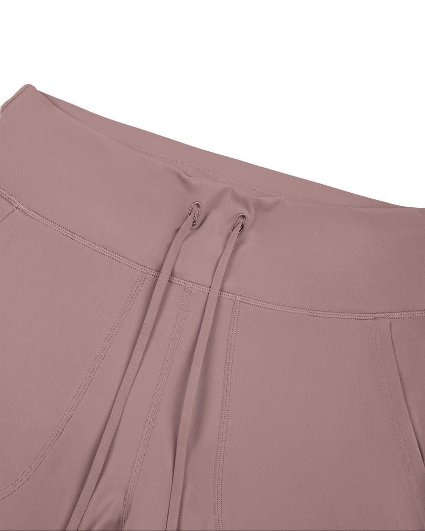 Front waistband and drawstring detail of CoreLine Yoga Pants in Cameo