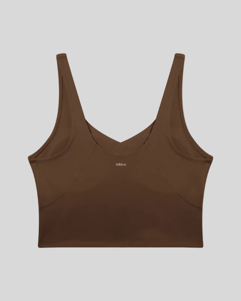 CoreLine Yoga Sports Bra in Brown back view