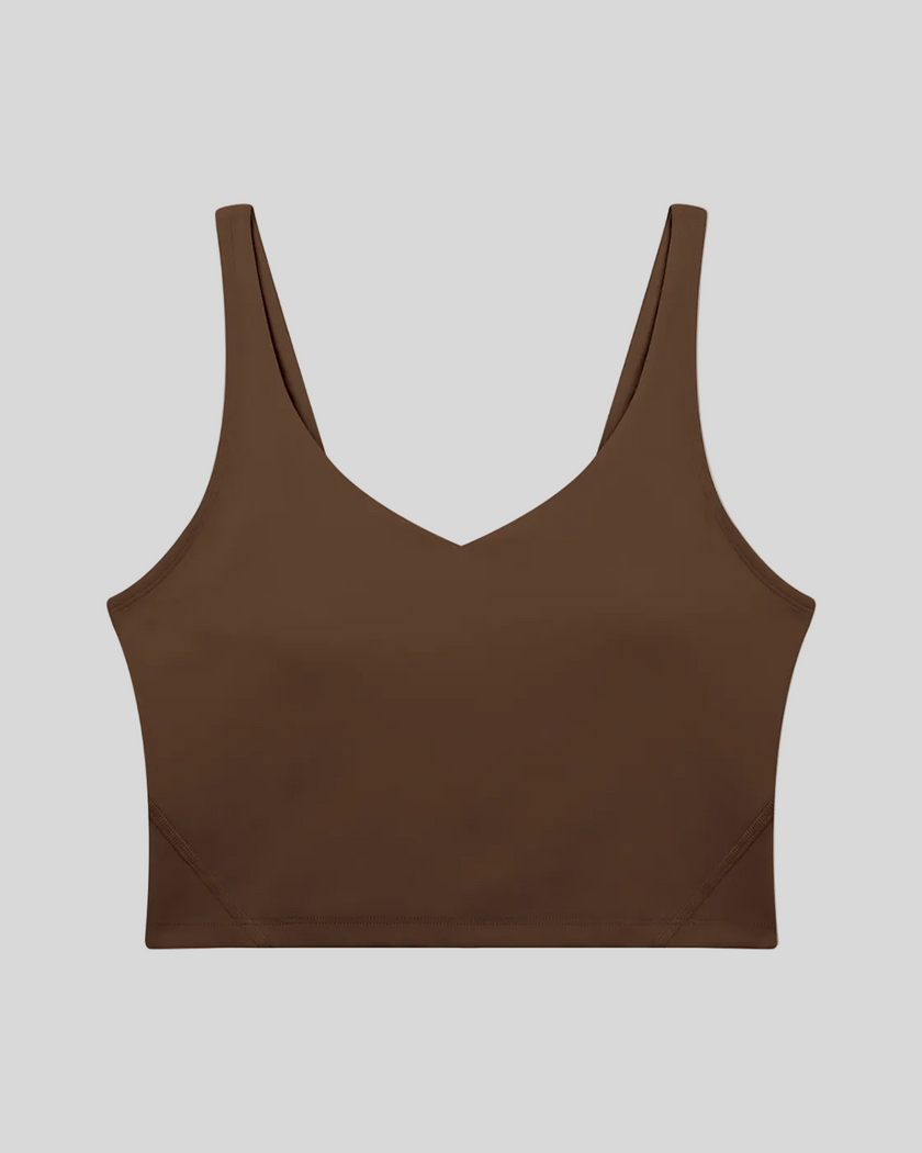 CoreLine Yoga Sports Bra in Brown front view