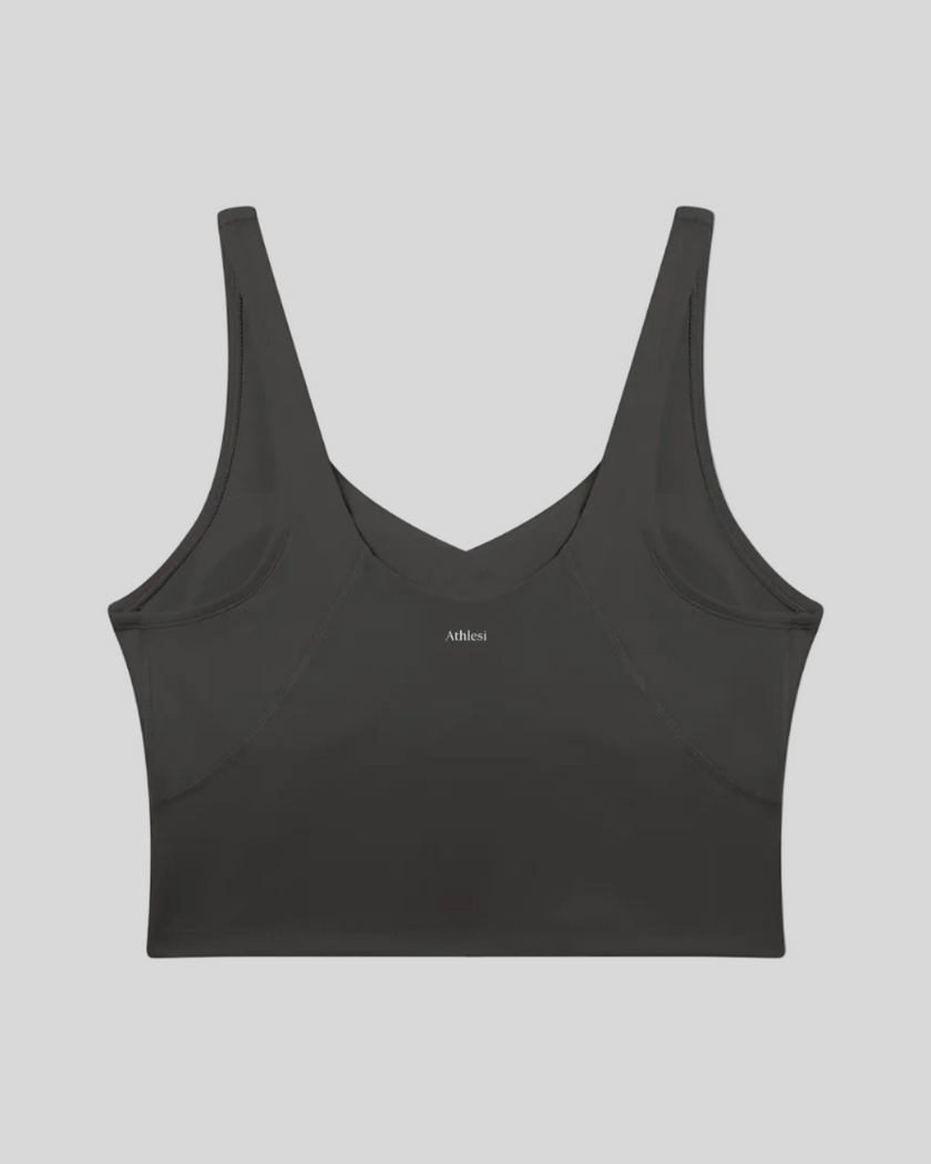 CoreLine Yoga Sports Bra in Charcoal Gray back view