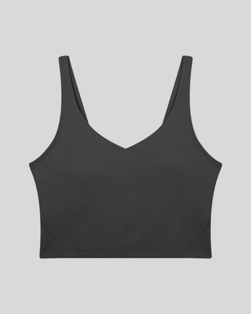 CoreLine Yoga Sports Bra in Charcoal Gray front view