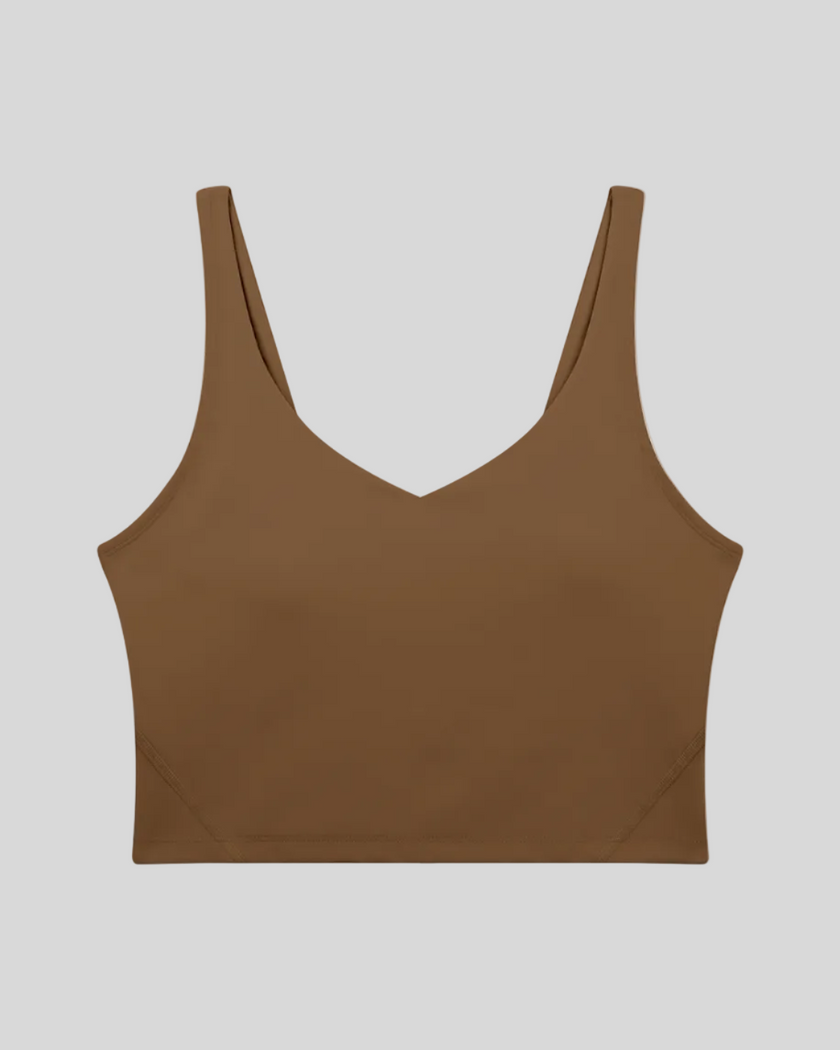 CoreLine Yoga Sports Bra in Coffee front view