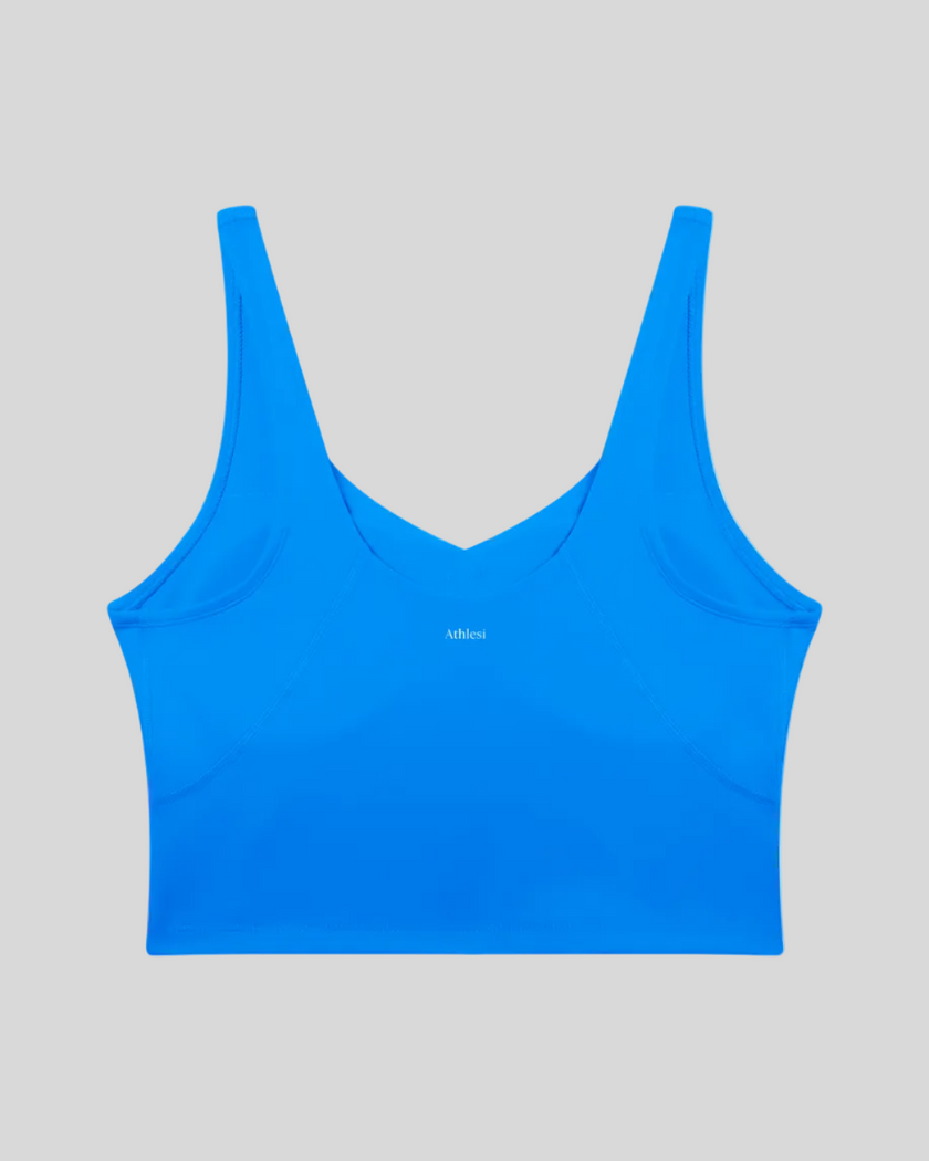CoreLine Yoga Sports Bra in Colorful Blue back view