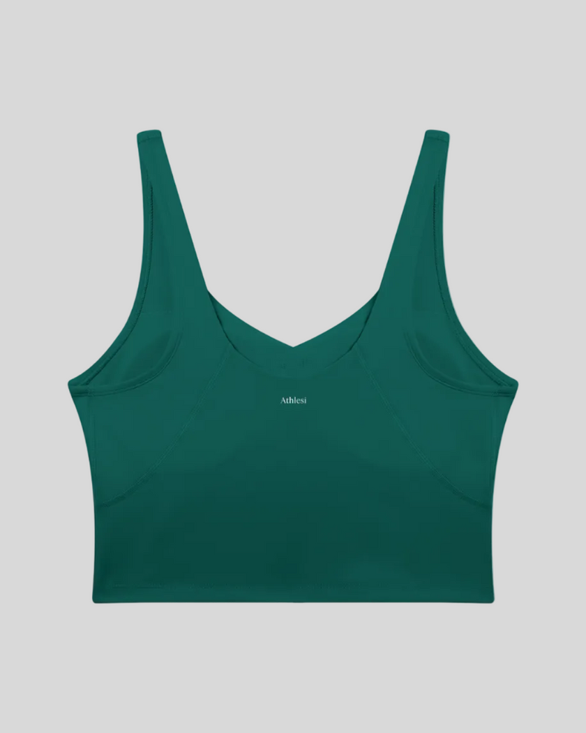 CoreLine Yoga Sports Bra in Dark Green back view