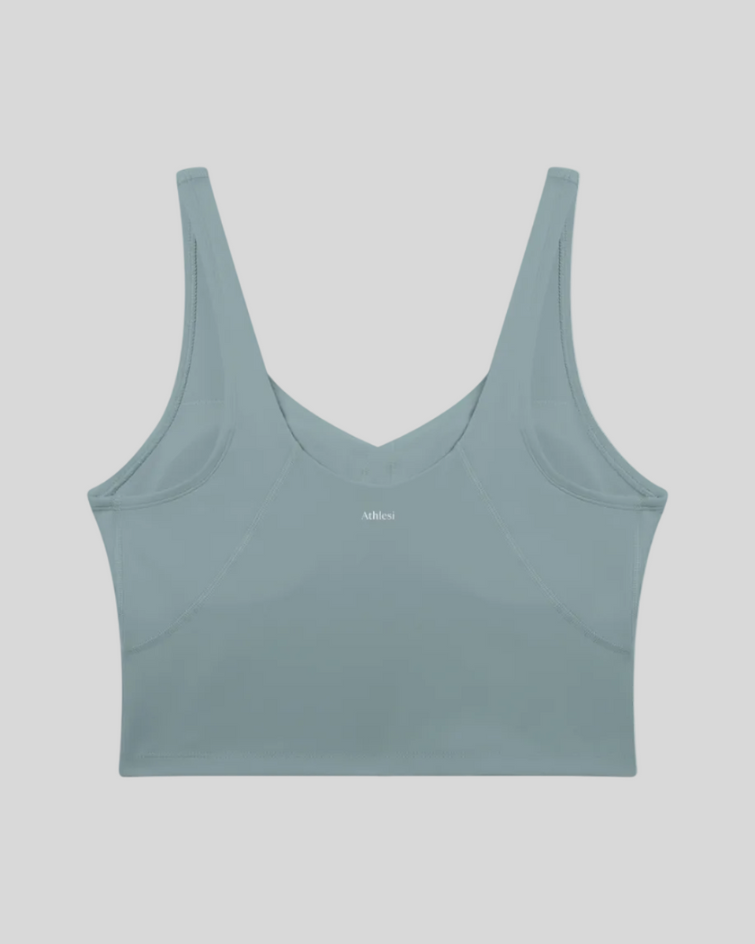 CoreLine Yoga Sports Bra in Gray Blue back view