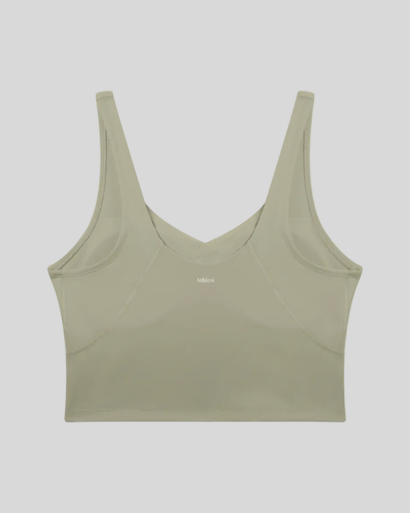 CoreLine Yoga Sports Bra in Gray Green back view