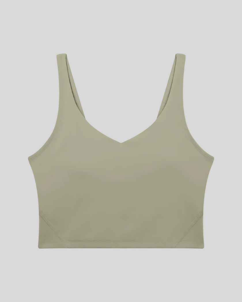 CoreLine Yoga Sports Bra in Gray Green front view