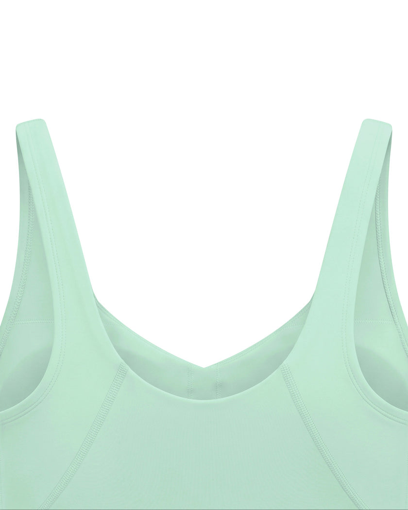 Back closeup of CoreLine Yoga Sports Bra in Mint Green