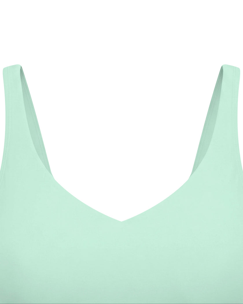 Front closeup of CoreLine Yoga Sports Bra in Mint Green