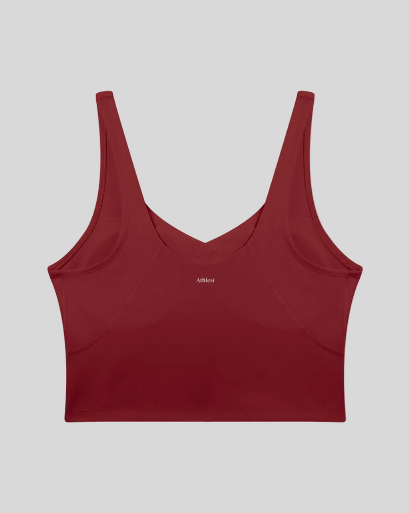CoreLine Yoga Sports Bra in Wine Red back view